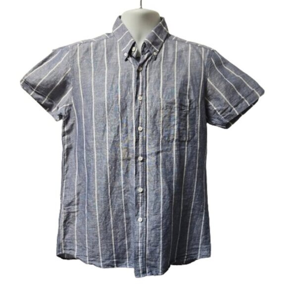 Far Afield Other - Far Afield Blue Striped Linen Short Sleeve Shirt